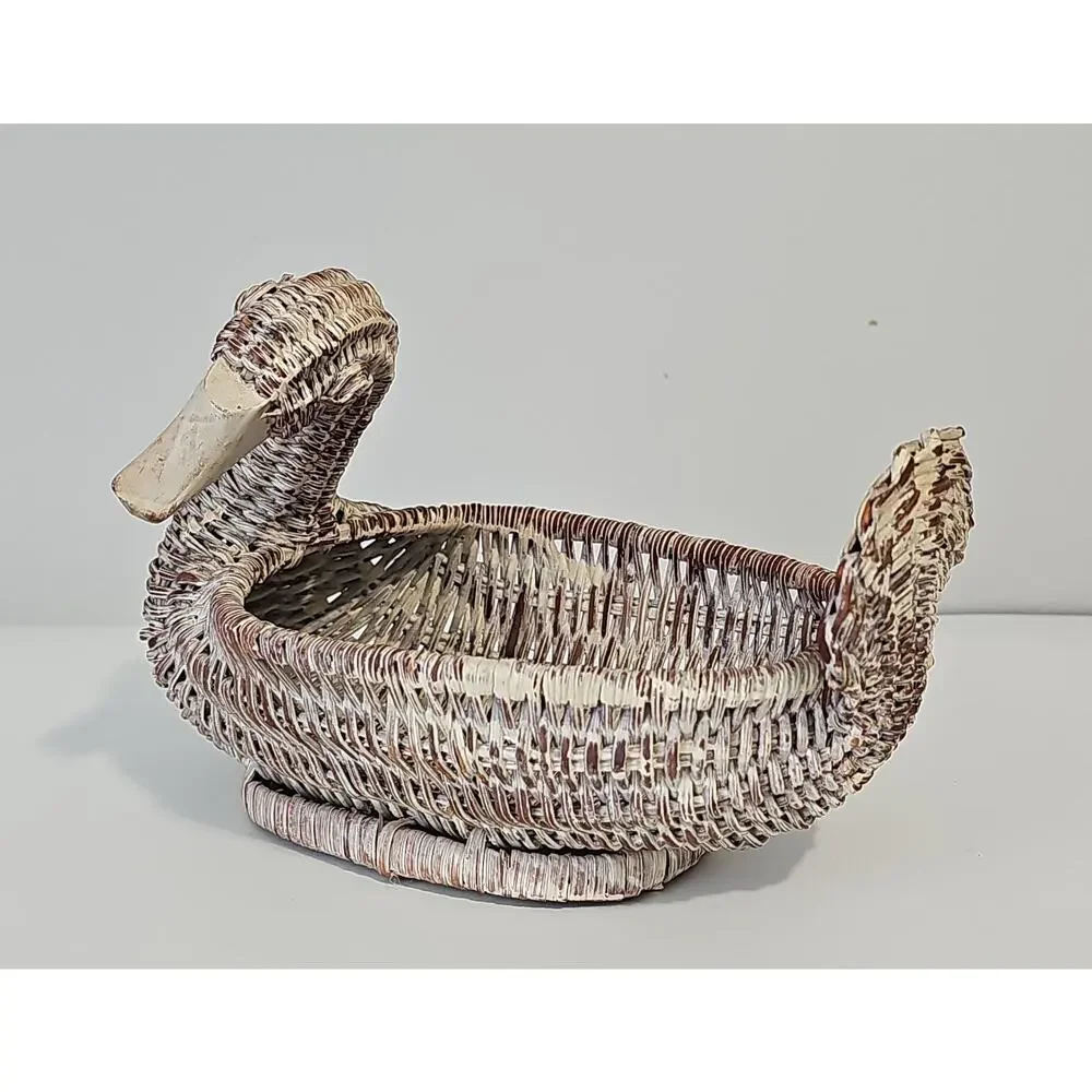 Vintage 1988 Wicker Duck Basket Catch All Cottagecore Country Whimsy Farmhouse